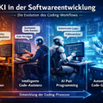 KI-gestützte Softwareentwicklung - Entwickler arbeiten mit intelligenten Coding-Assistenten